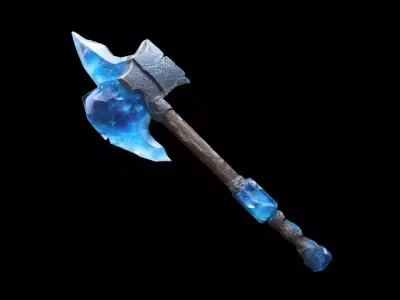 Crystal Axe With A Rough Stone Holding A Huge Magical Blue Orb 3D model