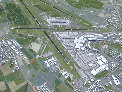 Zurich Airport 10km Low-poly 3D model