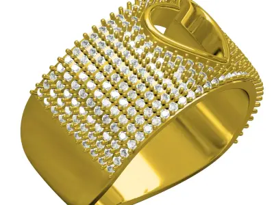 Antique Hollow Out Heart cocktail Ring for Women 3D print model