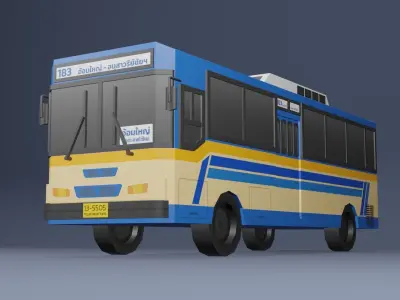 Blue Thai bus Low poly v03 Low-poly 3D model