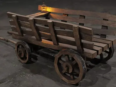 Stylized medieval cart with a lamp Free low-poly 3D model purchase