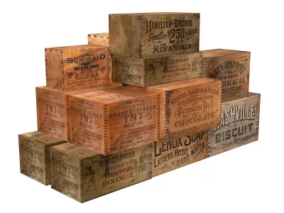 Old Wood Boxes Low-poly 3D model