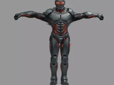 Glowing Red Male Combat Mech Suit 3D model