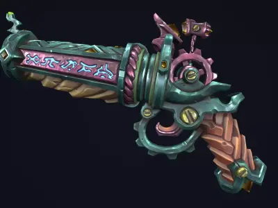 Fantasy dwarf pistol Low-poly 3D model
