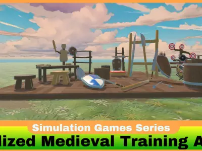 Stylized Medieval Training Area Low-poly 3D model