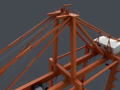 PBR Quayside Container Crane V2 - Orange Low-poly 3D model