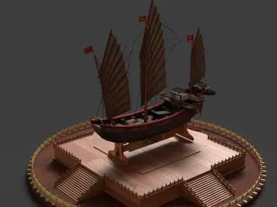 Chinese junk ship   Low-poly 3D model