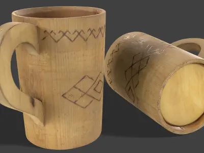 Rustic Wooden Mug Low-poly 3D model