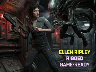 The Alien - Ellen Ripley  Game Ready - Rigged 3D model