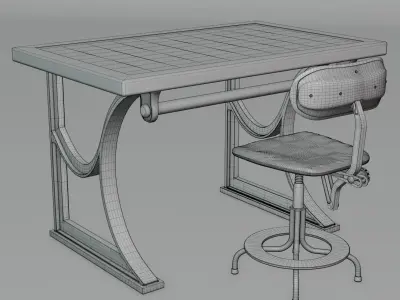 old chair with desk 3D model