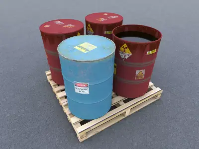 44 Gallon drums on pallet 3D model