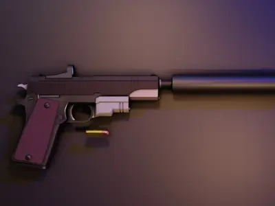 Low Poly Pistol with attachments Low-poly 3D model