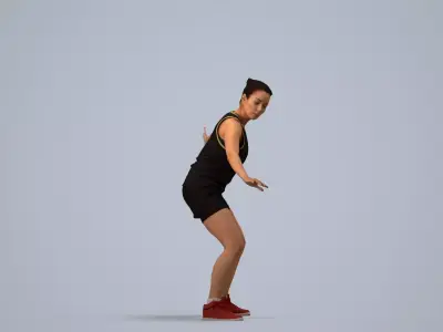 00568Nicole009 - Adult Caucasian woman crouching during 3D model