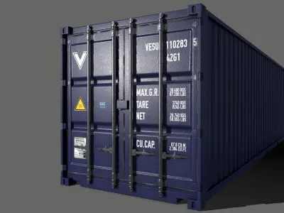 PBR 40 ft Shipping Cargo Container - Blue Dark Low-poly 3D model