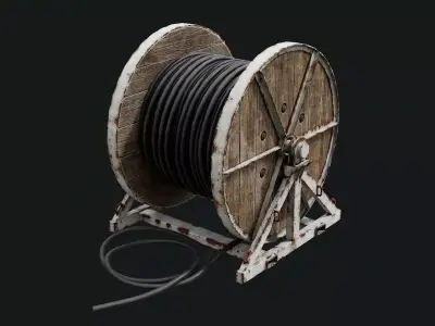 Wooden Cable Reel - Game Ready PBR Low-poly 3D model