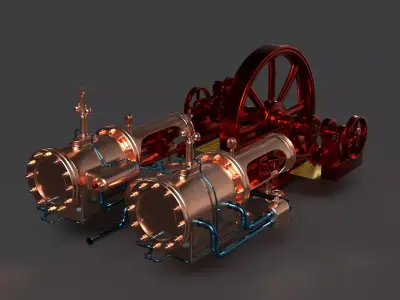 Chinese Steam engine   Low-poly 3D model