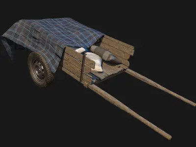 Low Poly PBR Wooden Cart with Sacks and Cloth Low-poly 3D model