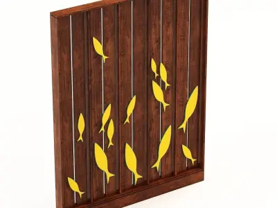 fish-partition wooden wall with fish 3D model