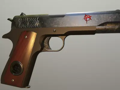 Colt 1911 custom anarchy Game ready Low-poly 3D model