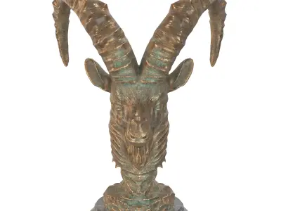 Goat bust metal statue Low-poly 3D model