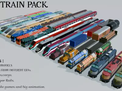 BIG LOW POLY TRAIN PACK Low-poly 3D model