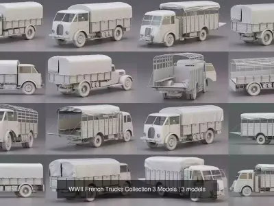 WWII French Trucks Collection 3 Models 3D Model Pack