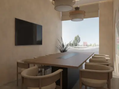  High quality modern coffee shop 3D scene with two meeting rooms 3D model
