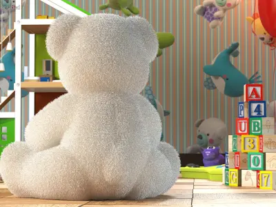 Teddy Bear Light Color Sitting Fur 3D model