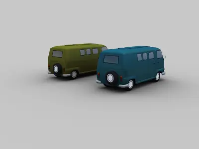 Lowpoly Van 4 retro bus Low-poly 3D model