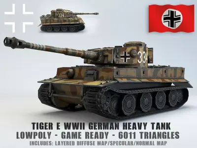 Low Poly Tiger Ausf E heavy tank Low-poly 3D model