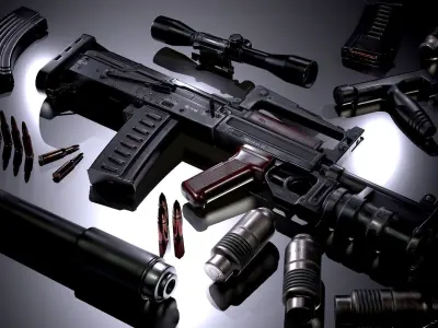 OTs-14 Groza Variants PBR Low-poly 3D model