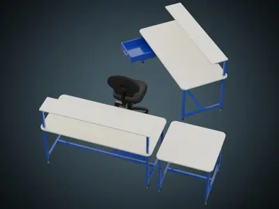 Desk And Chair 1 Basic Low-poly 3D model