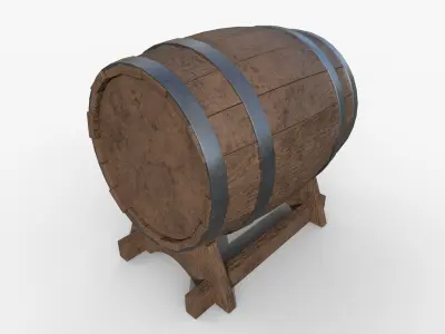 Wooden Barrel Low-poly 3D model 3