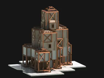 Medieval Low Poly Building Castle Wooden Village Stone House 05 Low-poly 3D model
