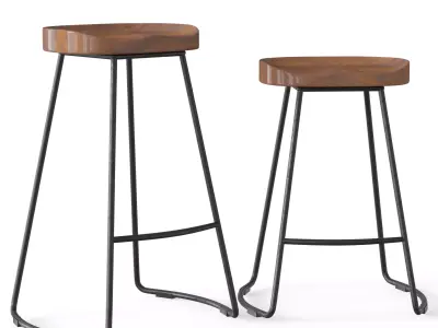 Jenna and Hanna Industrial Steel Barstools with Wooden Seat Low-poly 3D model