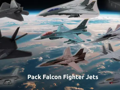 Pack Falcon Fighter Jets - 14 Aircrafts Low-poly 3D model