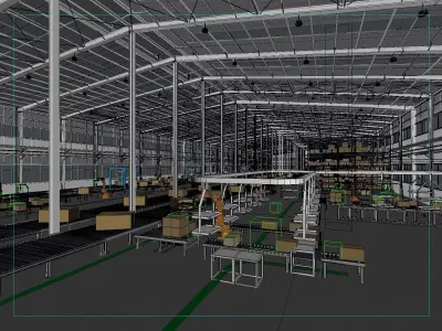 Automated logistics warehousing and sorting center 3D model