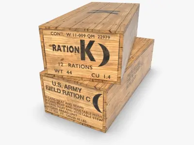 US K and C Rations wooden crate WWII Low-poly 3D model