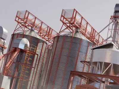 Indudtsrial Plant Grain Silo 3D Model Of Granery 3D model