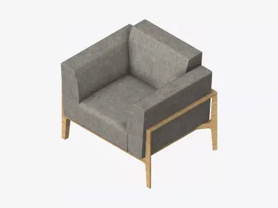 Furniture - Sofa - Contemporary - Oak - Armchair Low-poly 3D model