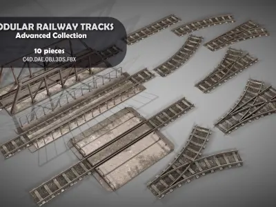 Modular Railway Track Advanced Collection 3D model