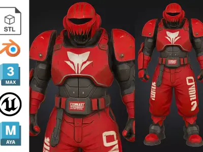 Red Combat Mech Soldier Sci-fi Warriorr Low-poly 3D model