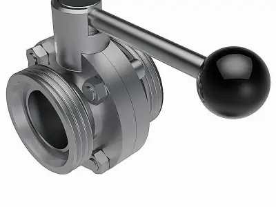 Manual Butterfly Valves - DIN11851 Male Ends -  3D model