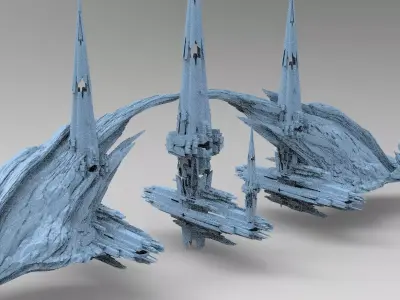 Sci fi Magma Cliff bridge 4  3D model
