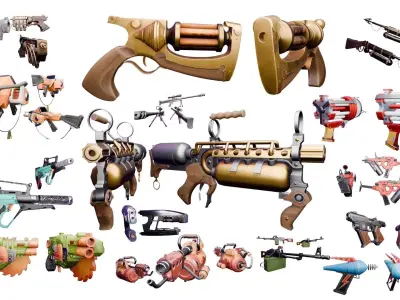 Stylized Guns Pack 34 Unique Game-Ready Weapons Models Low-poly 3D model