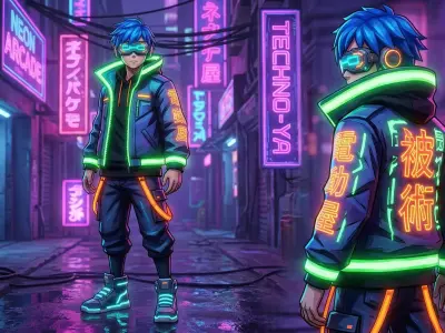 Stylized Cyberpunk Anime Boy - Rigged Game Ready Character Low-poly 3D model