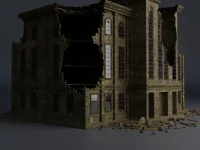 DESTROYED BUILDING CLASSICAL APOCALYPSE WAR RUINED 02 Low-poly 3D model