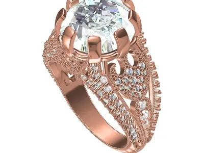 Antique 8 Prond Vintage Style Engagement Ring for Women 3D print model