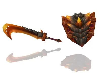 Volcano King Sword and Shield Low-poly 3D model