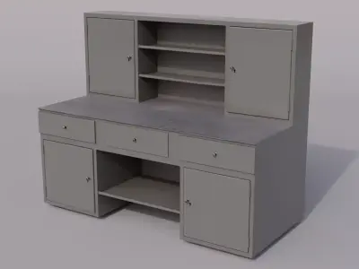 Massive metal workbench painted gray with scratches and defects Low-poly 3D model